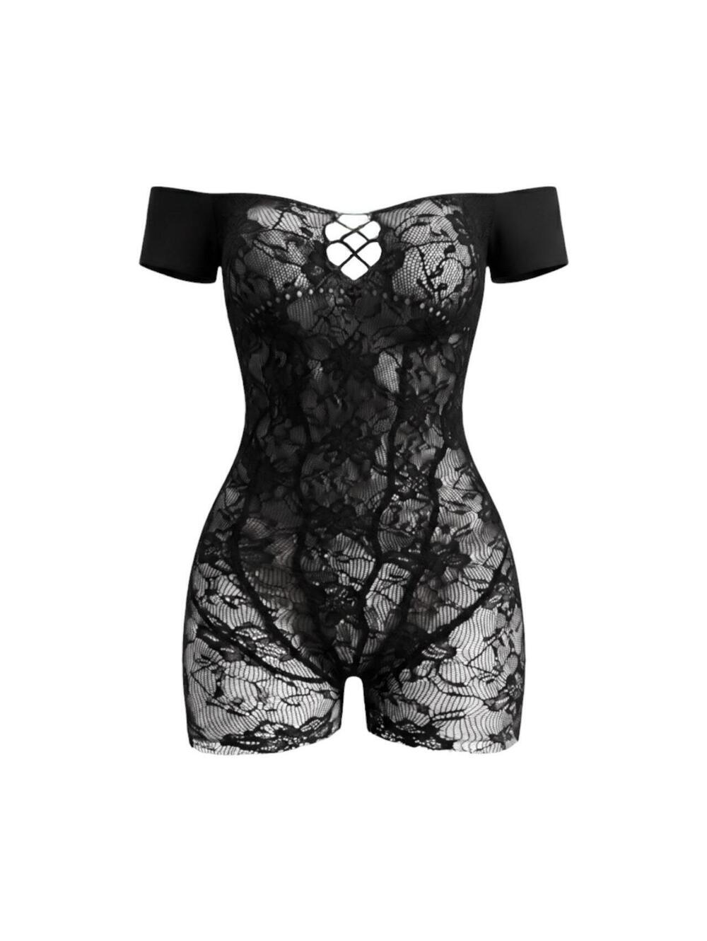 Black Lace Off-The-Shoulder Romper
